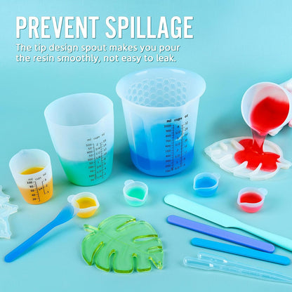 Silicone Resin Mixing Measuring Cups for Resin Supplies, Easy-to-Read Marks, 600ml/20oz Bowl, 250&100ml Thickened Reusable Silicone Cups for Epoxy Mixing, with Stir Sticks, Jewelry Making