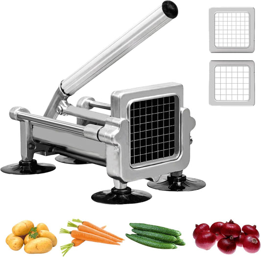 Commercial French Fry Cutter Stainless Steel.Potato Cutter for French Fries with 1/2 and 3/8Inch Blade, Commercial French Fry Cutter Manual Potatoes Cutting Machine with Suction Feet.