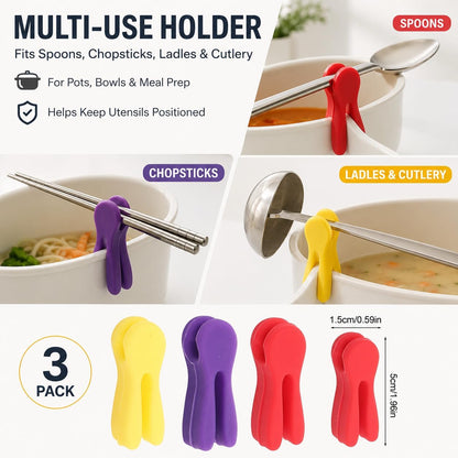 3Pcs Silicone Pot Clip Spoon Rest, Utensil Pot Clip Heat Resistant Kitchen Utensil Holder, Bracket Clips Chopstick Cutlery Rests，for Stove Top Rest Kitchen Spoon Holder