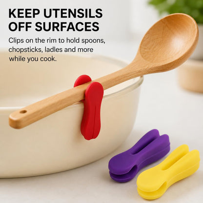 3Pcs Silicone Pot Clip Spoon Rest, Utensil Pot Clip Heat Resistant Kitchen Utensil Holder, Bracket Clips Chopstick Cutlery Rests，for Stove Top Rest Kitchen Spoon Holder