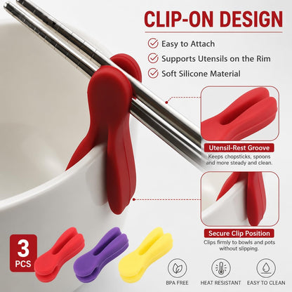 3Pcs Silicone Pot Clip Spoon Rest, Utensil Pot Clip Heat Resistant Kitchen Utensil Holder, Bracket Clips Chopstick Cutlery Rests，for Stove Top Rest Kitchen Spoon Holder
