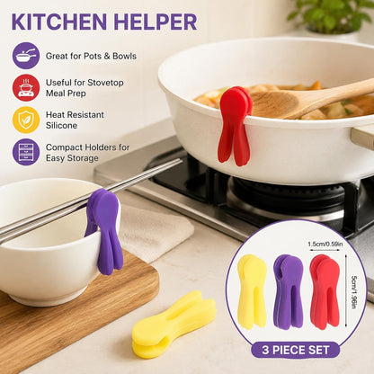 3Pcs Silicone Pot Clip Spoon Rest, Utensil Pot Clip Heat Resistant Kitchen Utensil Holder, Bracket Clips Chopstick Cutlery Rests，for Stove Top Rest Kitchen Spoon Holder