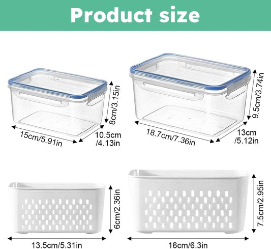 2 Pcs Fruit Storage Containers for Fridge,with Removable Colanders and Lid Food Storage Containers Fruit Washing Bowl for Salad Vegetables Meat Keeper Fresh(COLOR:Clear White)