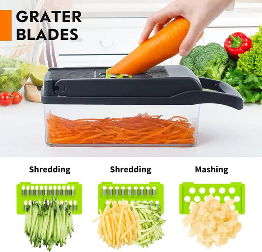 16-in-1 Vegetable Chopper & Slicer - Multifunctional Kitchen Food Cutter for Onion, Salad, Fruit with Adjustable Dicer and Storage Container