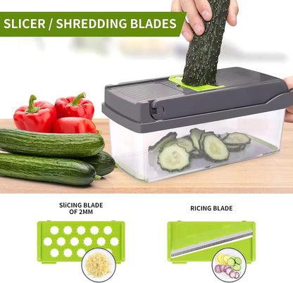 16-in-1 Vegetable Chopper & Slicer - Multifunctional Kitchen Food Cutter for Onion, Salad, Fruit with Adjustable Dicer and Storage Container