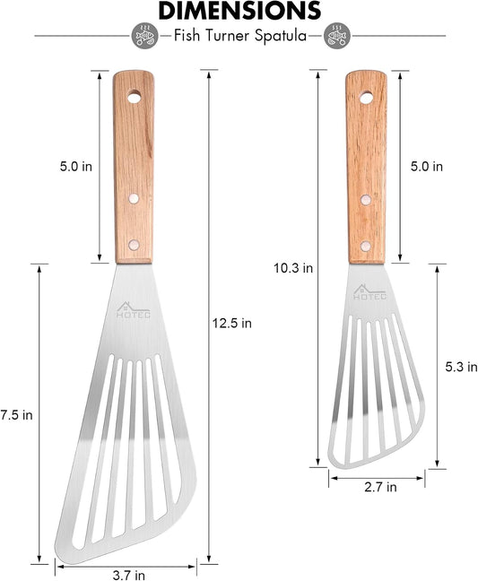 2-Pack Stainless Steel Fish Spatula, Wooden Handle