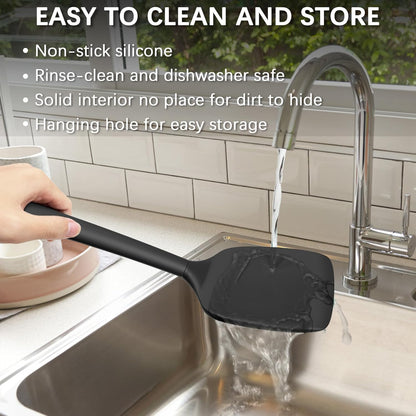2 Pack Silicone Spatula Set,High Heat Resistant, BPA-Free | Dishwasher Safe Kitchen Spatula for Nonstick Pans, Solid & Slotted Turners for Cooking, Sautéing, and Flipping, PureBlack