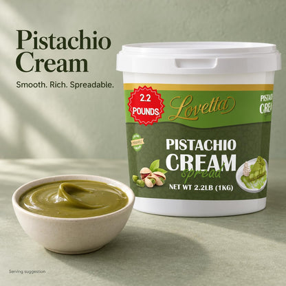 Lovetta Dubai Filling Pistachio & Knafeh 10.6oz (300g) Jar – Dubai Chocolate Bar Spread, Rich Pistachio & Knafeh Cream, Gourmet Filling for Desserts, Pastries & Kataifi Bars – Ready to Use