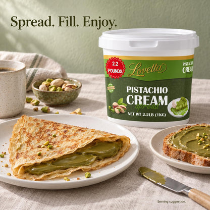 Lovetta Dubai Filling Pistachio & Knafeh 10.6oz (300g) Jar – Dubai Chocolate Bar Spread, Rich Pistachio & Knafeh Cream, Gourmet Filling for Desserts, Pastries & Kataifi Bars – Ready to Use
