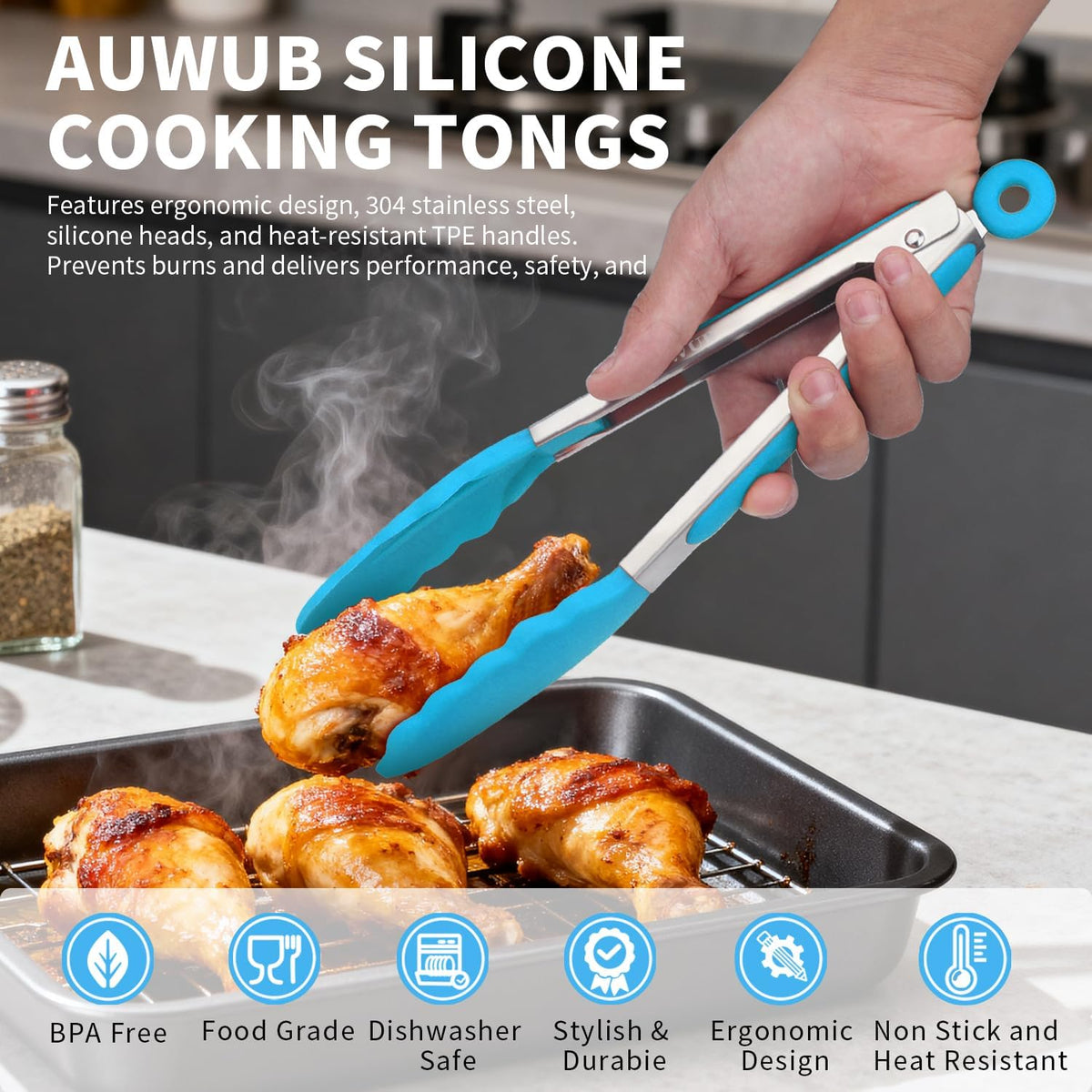2-Pack Silicone Kitchen Tongs, 9 & 12 Inch, Non-Slip Cooking Set | Food Grade Silicone,BPA Free,Heat Resistant,Non-Slip Grip,Dishwasher Safe,For Daily & BBQ Use