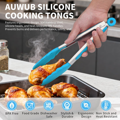 2-Pack Silicone Kitchen Tongs, 9 & 12 Inch, Non-Slip Cooking Set | Food Grade Silicone,BPA Free,Heat Resistant,Non-Slip Grip,Dishwasher Safe,For Daily & BBQ Use