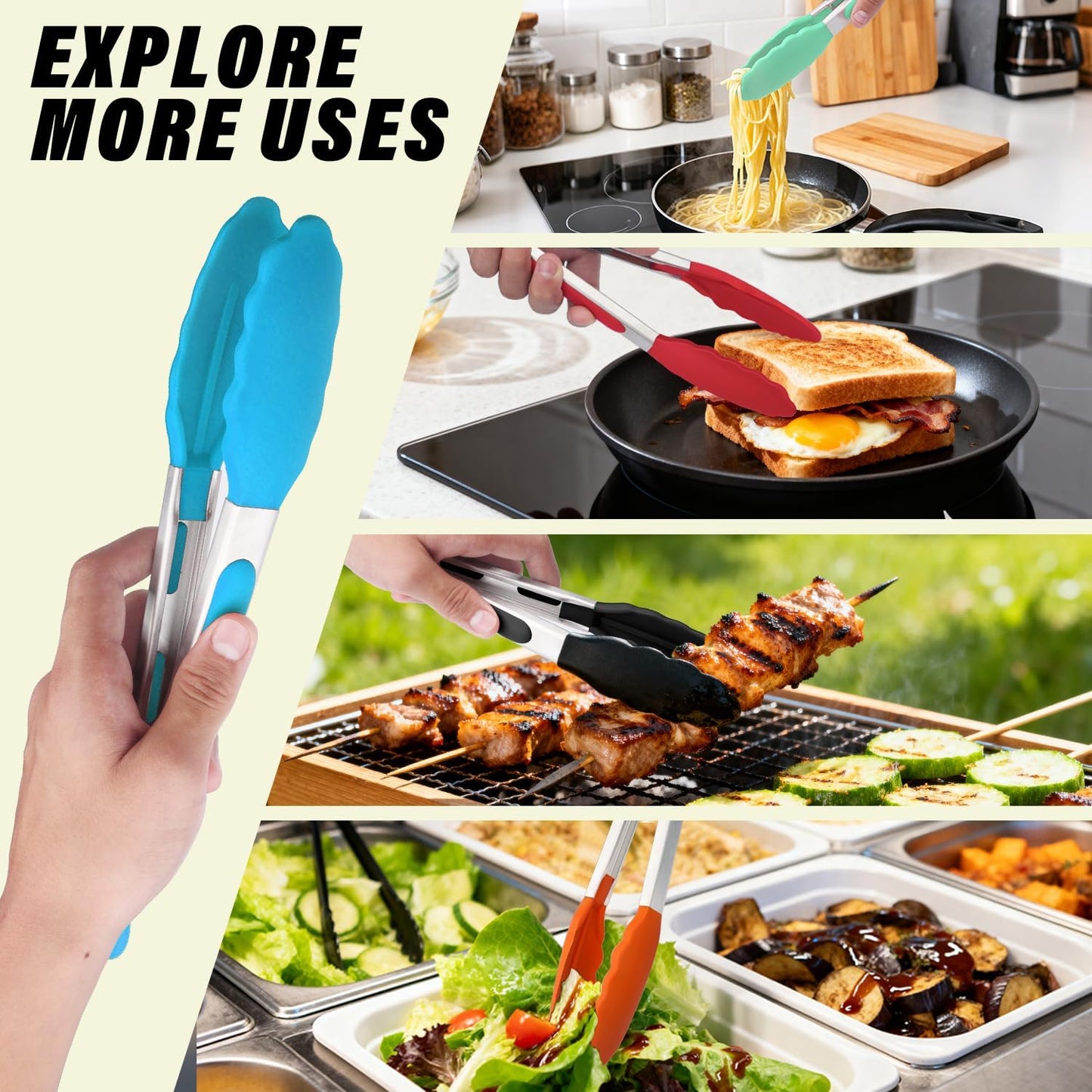 2-Pack Silicone Kitchen Tongs, 9 & 12 Inch, Non-Slip Cooking Set | Food Grade Silicone,BPA Free,Heat Resistant,Non-Slip Grip,Dishwasher Safe,For Daily & BBQ Use