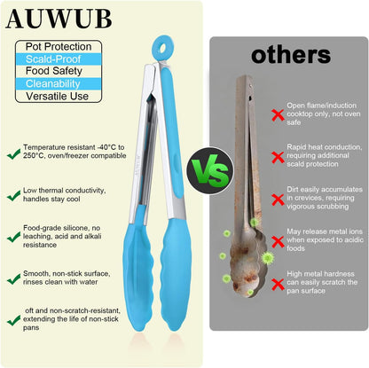 2-Pack Silicone Kitchen Tongs, 9 & 12 Inch, Non-Slip Cooking Set | Food Grade Silicone,BPA Free,Heat Resistant,Non-Slip Grip,Dishwasher Safe,For Daily & BBQ Use