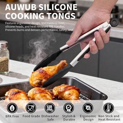 2-Pack Silicone Kitchen Tongs, 9 & 12 Inch, Non-Slip Cooking Set | Food Grade Silicone,BPA Free,Heat Resistant,Non-Slip Grip,Dishwasher Safe,For Daily & BBQ Use