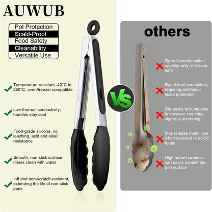 2-Pack Silicone Kitchen Tongs, 9 & 12 Inch, Non-Slip Cooking Set | Food Grade Silicone,BPA Free,Heat Resistant,Non-Slip Grip,Dishwasher Safe,For Daily & BBQ Use