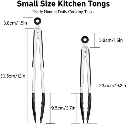 2-Pack Silicone Kitchen Tongs, 9 & 12 Inch, Non-Slip Cooking Set | Food Grade Silicone,BPA Free,Heat Resistant,Non-Slip Grip,Dishwasher Safe,For Daily & BBQ Use