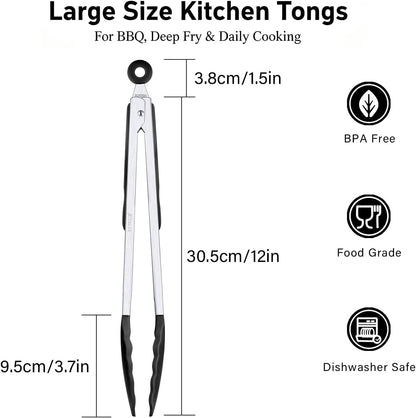 2-Pack Silicone Kitchen Tongs, 9 & 12 Inch, Non-Slip Cooking Set | Food Grade Silicone,BPA Free,Heat Resistant,Non-Slip Grip,Dishwasher Safe,For Daily & BBQ Use
