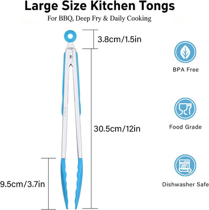 2-Pack Silicone Kitchen Tongs, 9 & 12 Inch, Non-Slip Cooking Set | Food Grade Silicone,BPA Free,Heat Resistant,Non-Slip Grip,Dishwasher Safe,For Daily & BBQ Use