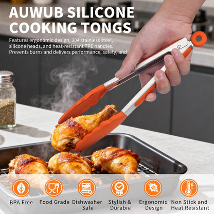 2-Pack Silicone Kitchen Tongs, 9 & 12 Inch, Non-Slip Cooking Set | Food Grade Silicone,BPA Free,Heat Resistant,Non-Slip Grip,Dishwasher Safe,For Daily & BBQ Use