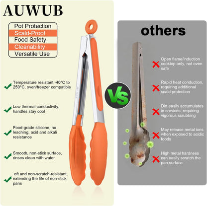 2-Pack Silicone Kitchen Tongs, 9 & 12 Inch, Non-Slip Cooking Set | Food Grade Silicone,BPA Free,Heat Resistant,Non-Slip Grip,Dishwasher Safe,For Daily & BBQ Use