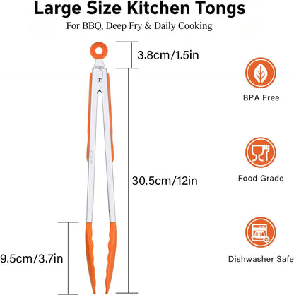 2-Pack Silicone Kitchen Tongs, 9 & 12 Inch, Non-Slip Cooking Set | Food Grade Silicone,BPA Free,Heat Resistant,Non-Slip Grip,Dishwasher Safe,For Daily & BBQ Use