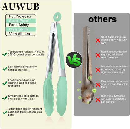 2-Pack Silicone Kitchen Tongs, 9 & 12 Inch, Non-Slip Cooking Set | Food Grade Silicone,BPA Free,Heat Resistant,Non-Slip Grip,Dishwasher Safe,For Daily & BBQ Use