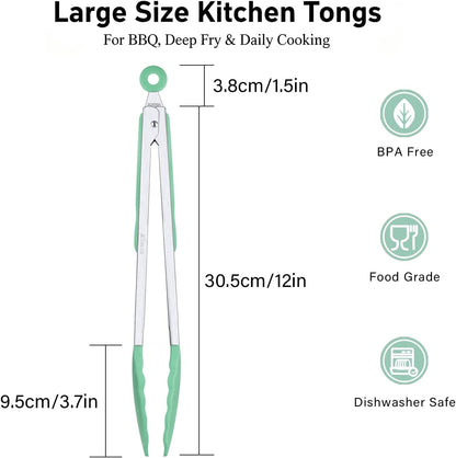 2-Pack Silicone Kitchen Tongs, 9 & 12 Inch, Non-Slip Cooking Set | Food Grade Silicone,BPA Free,Heat Resistant,Non-Slip Grip,Dishwasher Safe,For Daily & BBQ Use