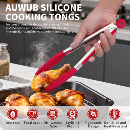 2-Pack Silicone Kitchen Tongs, 9 & 12 Inch, Non-Slip Cooking Set | Food Grade Silicone,BPA Free,Heat Resistant,Non-Slip Grip,Dishwasher Safe,For Daily & BBQ Use