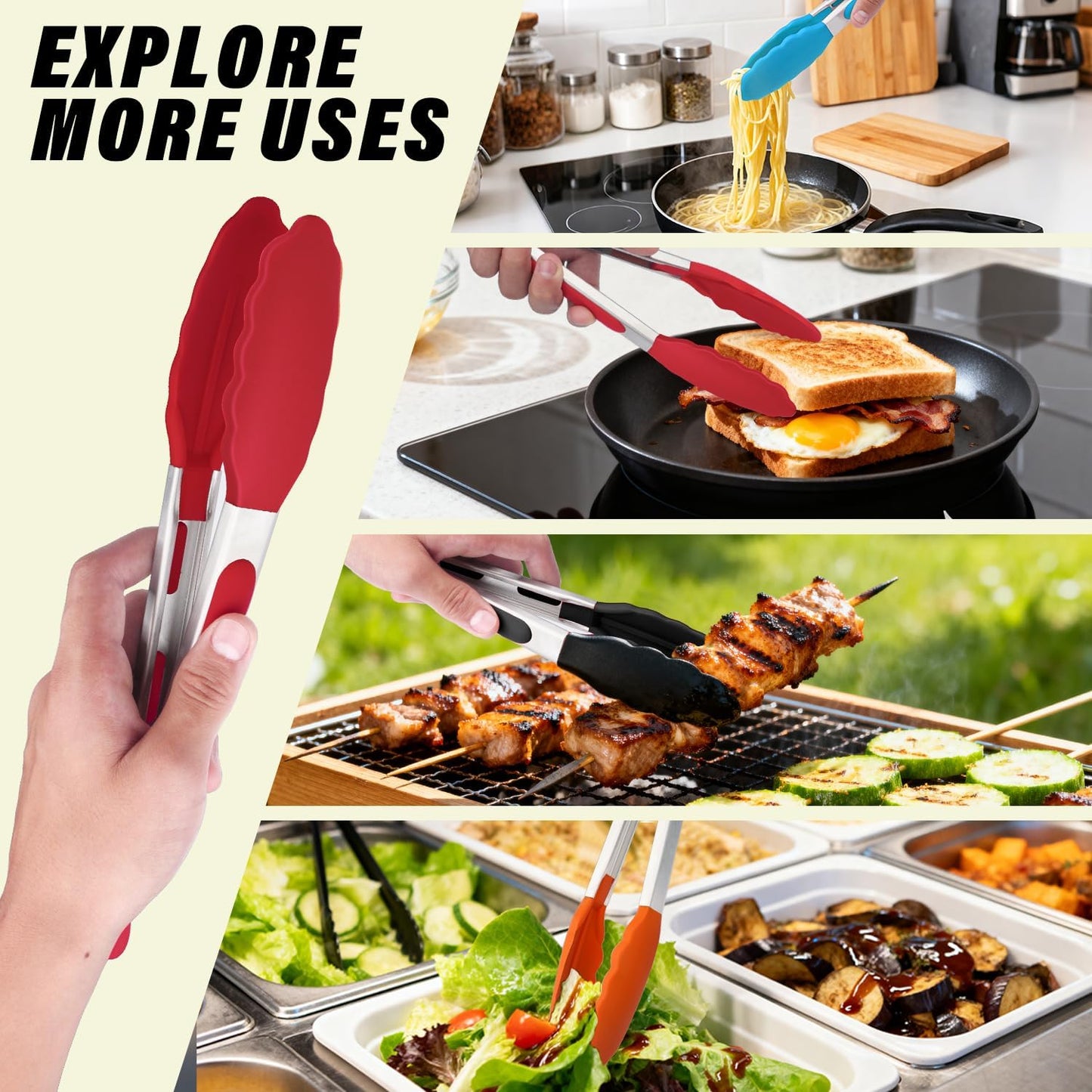 2-Pack Silicone Kitchen Tongs, 9 & 12 Inch, Non-Slip Cooking Set | Food Grade Silicone,BPA Free,Heat Resistant,Non-Slip Grip,Dishwasher Safe,For Daily & BBQ Use