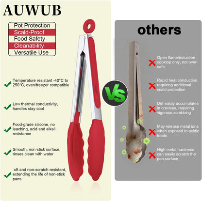 2-Pack Silicone Kitchen Tongs, 9 & 12 Inch, Non-Slip Cooking Set | Food Grade Silicone,BPA Free,Heat Resistant,Non-Slip Grip,Dishwasher Safe,For Daily & BBQ Use