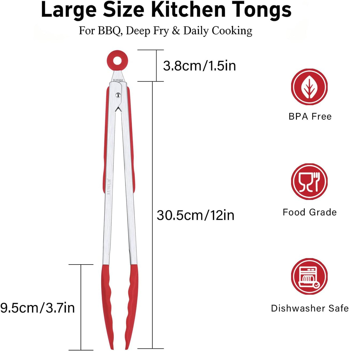 2-Pack Silicone Kitchen Tongs, 9 & 12 Inch, Non-Slip Cooking Set | Food Grade Silicone,BPA Free,Heat Resistant,Non-Slip Grip,Dishwasher Safe,For Daily & BBQ Use