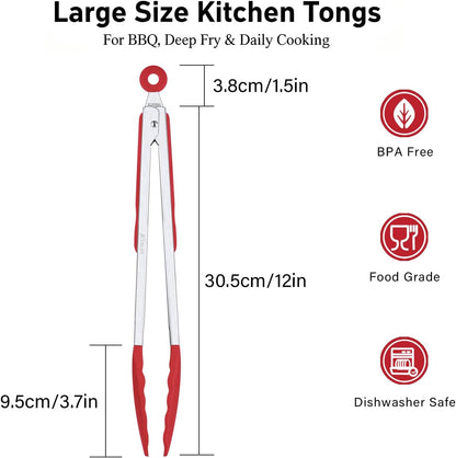 2-Pack Silicone Kitchen Tongs, 9 & 12 Inch, Non-Slip Cooking Set | Food Grade Silicone,BPA Free,Heat Resistant,Non-Slip Grip,Dishwasher Safe,For Daily & BBQ Use
