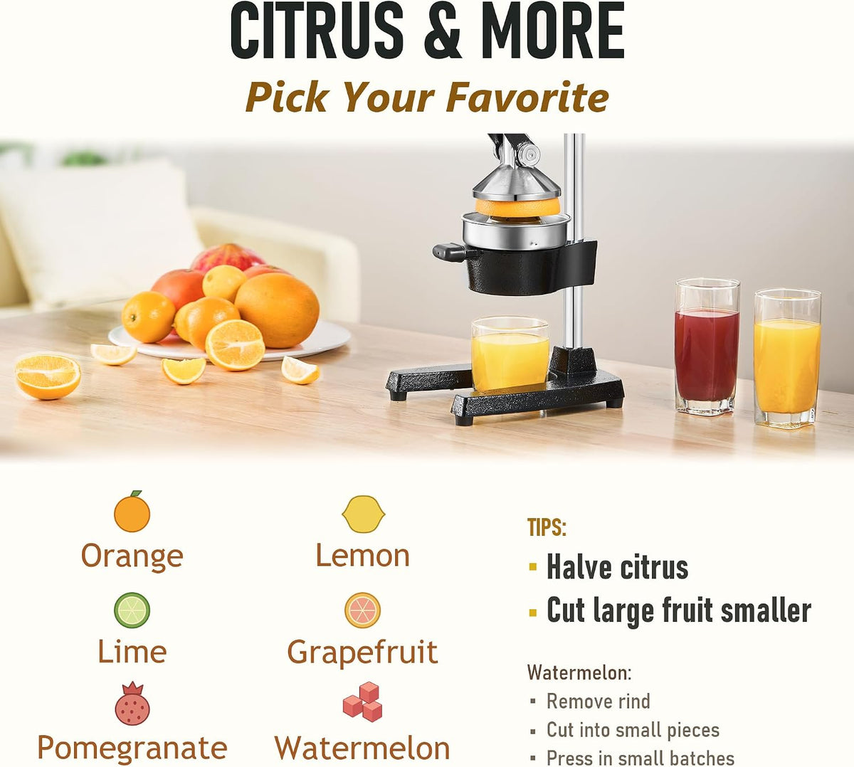Cast Iron Manual Juicer for Orange Lemon Citrus Fruit & Lime