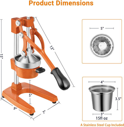 Cast Iron Manual Juicer for Orange Lemon Citrus Fruit & Lime