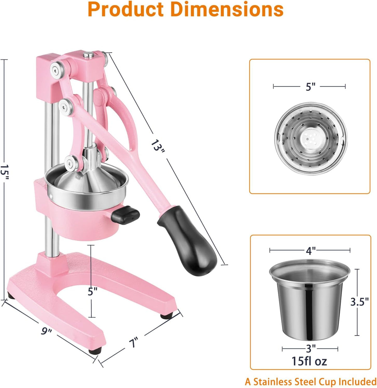 Cast Iron Manual Juicer for Orange Lemon Citrus Fruit & Lime