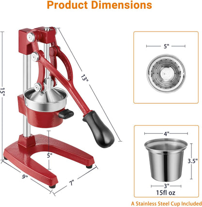 Cast Iron Manual Juicer for Orange Lemon Citrus Fruit & Lime