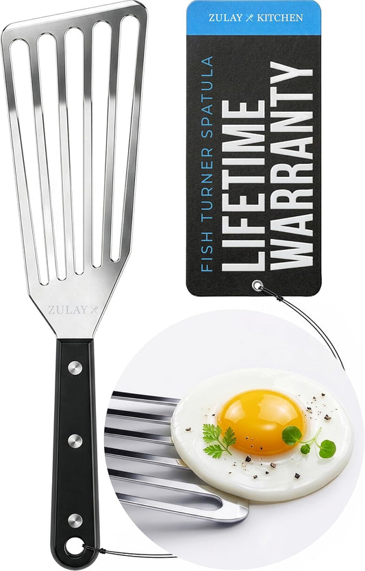 Stainless Steel Fish Turner Spatula - 12.4” Flexible Heat-Resistant Slotted Turner for Non-Stick Cookware - Rust-Proof, Durable & Dishwasher Safe Cooking Utensil for Everyday Use