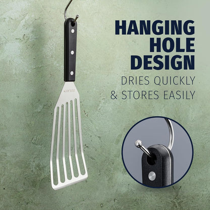 Stainless Steel Fish Turner Spatula - 12.4” Flexible Heat-Resistant Slotted Turner for Non-Stick Cookware - Rust-Proof, Durable & Dishwasher Safe Cooking Utensil for Everyday Use