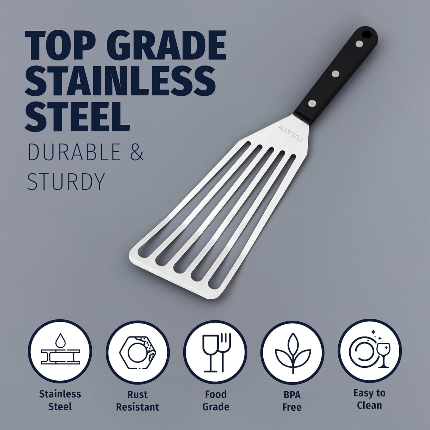 Stainless Steel Fish Turner Spatula - 12.4” Flexible Heat-Resistant Slotted Turner for Non-Stick Cookware - Rust-Proof, Durable & Dishwasher Safe Cooking Utensil for Everyday Use