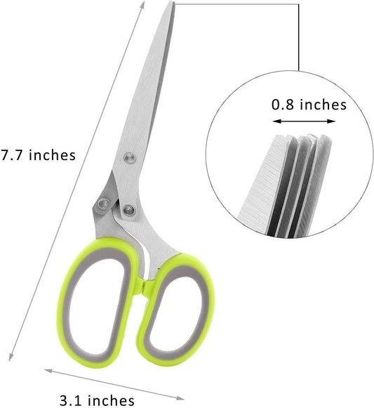 Herb Scissors, Multipurpose 5 Blade Kitchen Cutting Shear with Safety Cover and Cleaning Comb