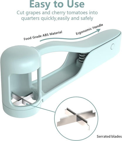 Grape Cutter Grape Slicer for Toddlers,Grape Cherry Tomato Strawberry Cutter Quarter Slicer tool For Vegetable Fruit Salad Cake Decoration,Stainless Steel kitchen Gadget Fruit cutter(Bule)