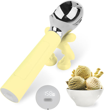 LT Heated Ice Cream Scoop, Rechargeable Electric Warming Scooper, Heats to 158F for Hard Ice Cream, IP67 Waterproof, Easy for Seniors & Kids (Yellow)