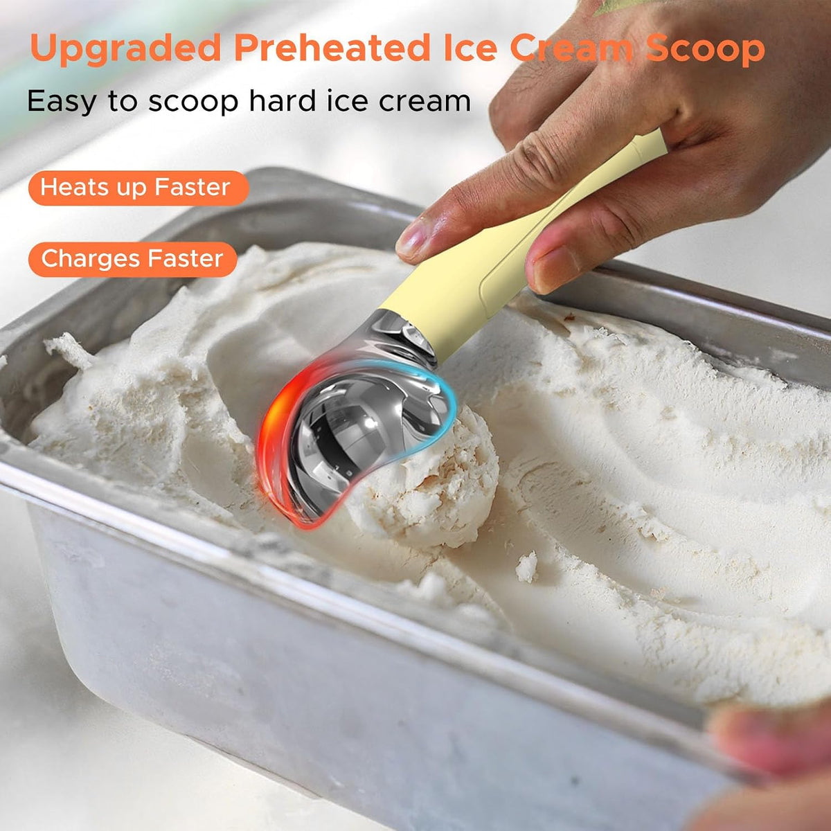 LT Heated Ice Cream Scoop, Rechargeable Electric Warming Scooper, Heats to 158F for Hard Ice Cream, IP67 Waterproof, Easy for Seniors & Kids (Yellow)
