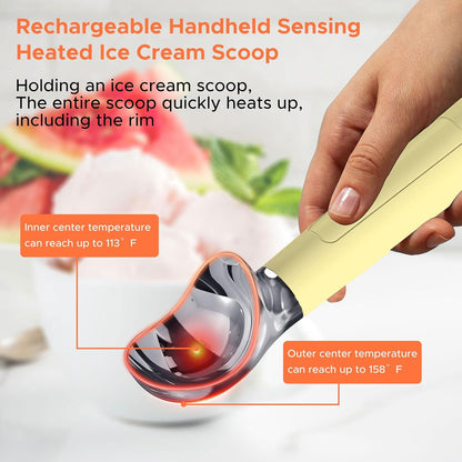 LT Heated Ice Cream Scoop, Rechargeable Electric Warming Scooper, Heats to 158F for Hard Ice Cream, IP67 Waterproof, Easy for Seniors & Kids (Yellow)