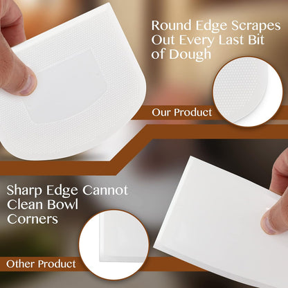 Plastic Bench Scraper for Baking - 2 White Bowl Scraper - Flexible Food Safe Dough Scraper Multipurpose Good Grip Curved and Flat Edge Dough Cutter - Essential Pan Scraper for Kitchen Use
