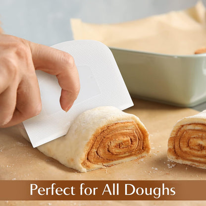 Plastic Bench Scraper for Baking - 2 White Bowl Scraper - Flexible Food Safe Dough Scraper Multipurpose Good Grip Curved and Flat Edge Dough Cutter - Essential Pan Scraper for Kitchen Use