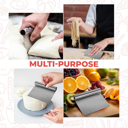 Plastic Bench Scraper for Baking - 2 White Bowl Scraper - Flexible Food Safe Dough Scraper Multipurpose Good Grip Curved and Flat Edge Dough Cutter - Essential Pan Scraper for Kitchen Use