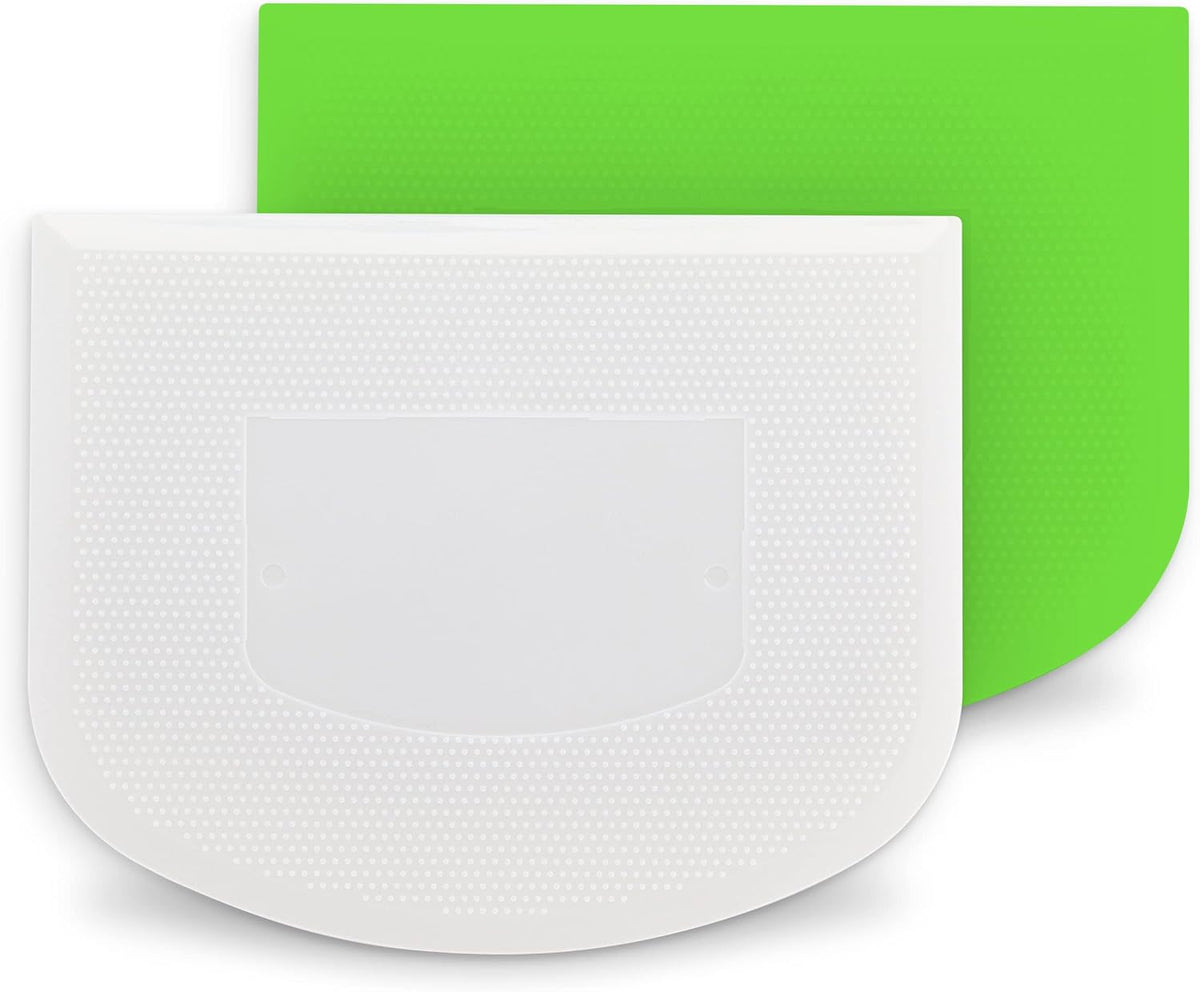 Plastic Bench Scraper for Baking - 2 White Bowl Scraper - Flexible Food Safe Dough Scraper Multipurpose Good Grip Curved and Flat Edge Dough Cutter - Essential Pan Scraper for Kitchen Use