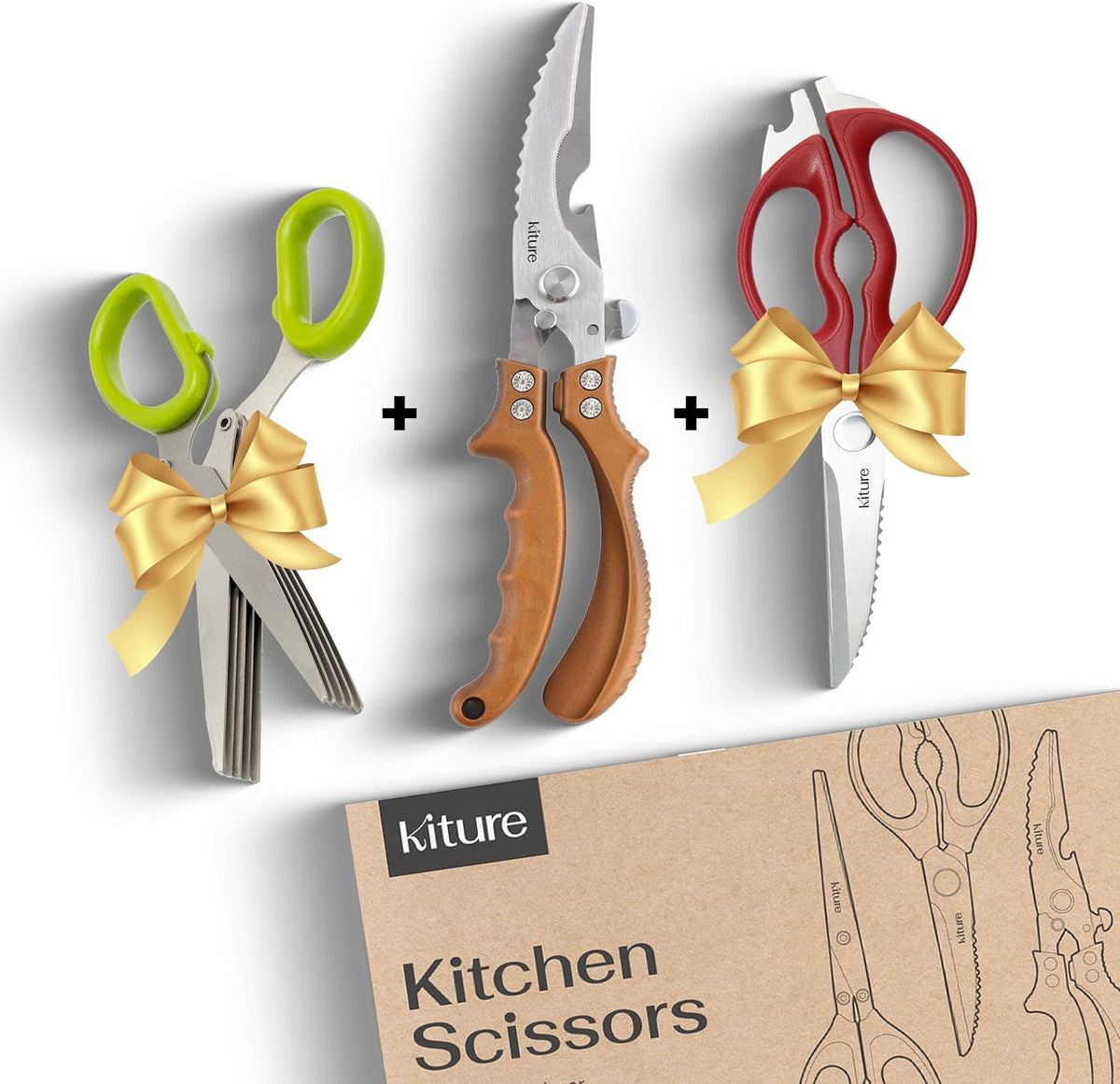 Heavy Duty Kitchen Shear with Bonus MultiPurpose and Herb Scissors 420 Stainless Steel for Chicken, Meat, Fish and Poultry Gift Set with Kitchen Shears for Food and Herbs Scissors