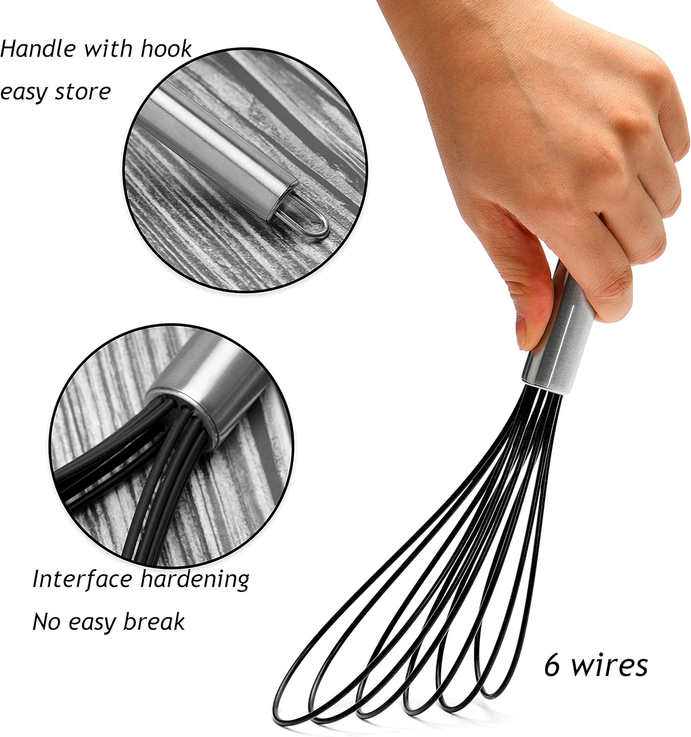 Flat Whisk Set,Stainless Steel 3 Pack 10''+11''+12'' Premium Sturdy-6 Silicone Heads Non Stick Wires Whisk for Blending Beating Stirring Kitchen Cooking (Blue)